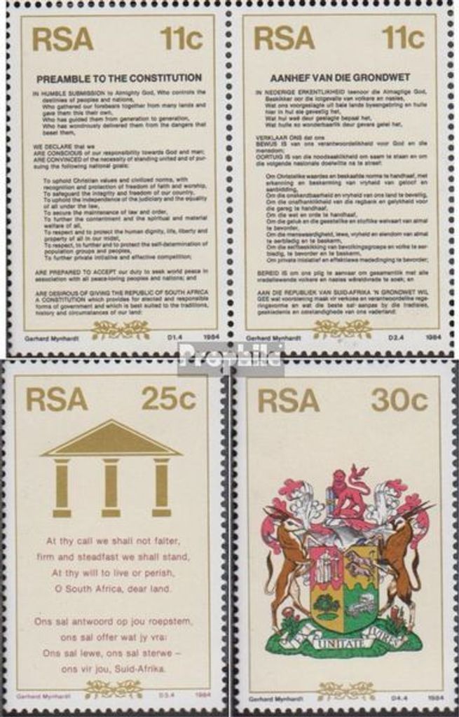 Briefmarken Südafrika 1984 Mi 655-656 Paar,657-658 (kompl.Ausg.) postfrisch Neue Verfassung