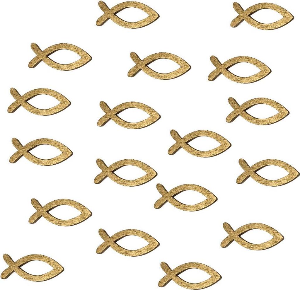 Oblique Unique 18 Holz Fische Streudeko Taufe Kommunion Konfirmation - Echtholz gold