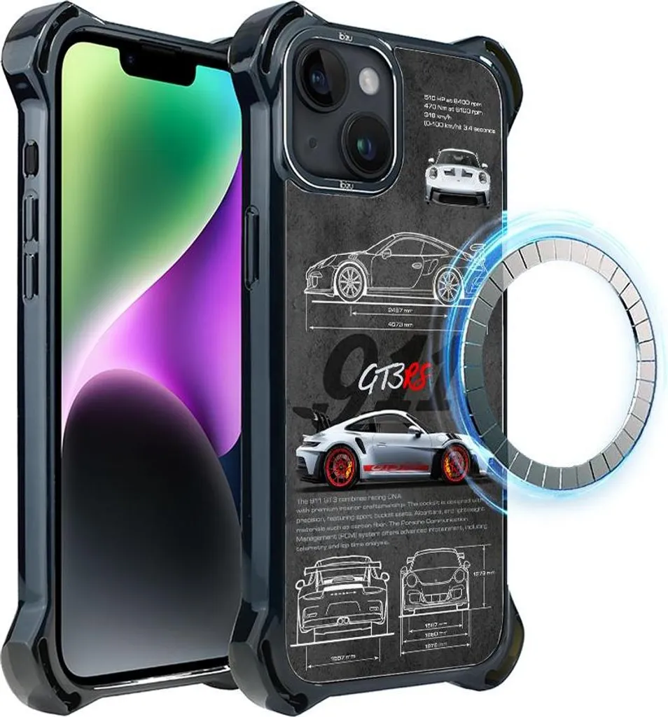 Custodia per iPhone 14 IBIZU DropGuard Ultra con MagSafe, TechDrive, 911 GT3 RS