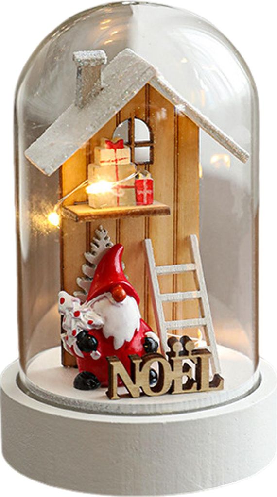 Weihnachtskuppel-Glasornament, LED-Beleuchtung, Rentier-Weihnachtsbaum, kleine Kirche in Glockenglocke, Tischdekoration für Innenräume, Schreibti...