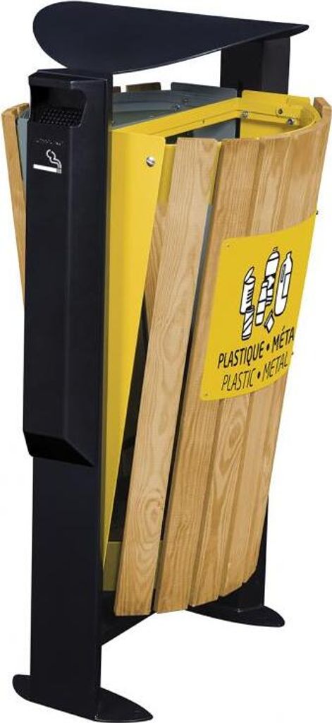 Rossignol Arkea Abfallbehälter 2 x 60L aus Holz mit Ascher 3L in 3 Farben erhältlich, Farbe:Grau/Gelb