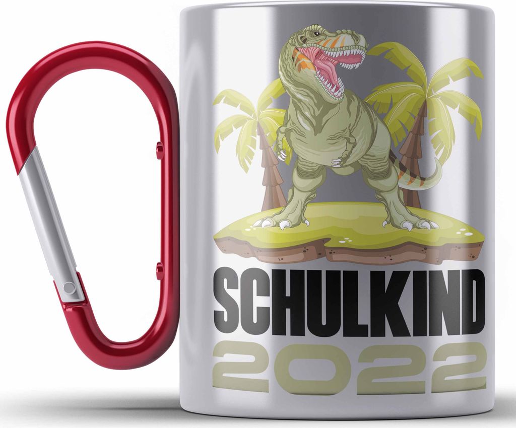 Trendation - Einschulung Junge Geschenk für Schultüte Füllung Edelstahl Tasse Karabiner Schulstart 1 Schultag Schuleinführung Schulanfang Gesch...