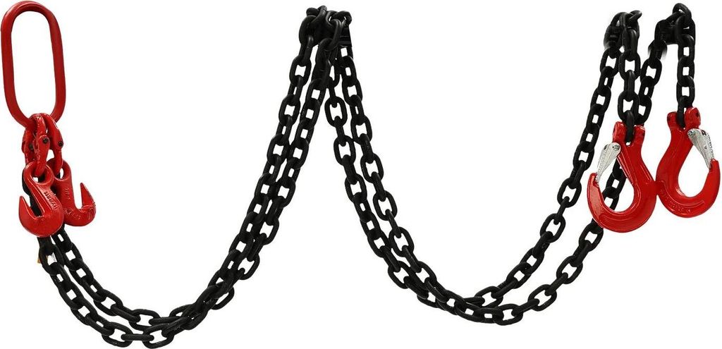 Kettengehänge - 2-strängig mit Haken - Legierter Stahl - Tragfähigkeit 2 t - 2 m je Strang - Aufhängeglied 6,4×1,3×12,7 cm - - Schwarz/Rot
