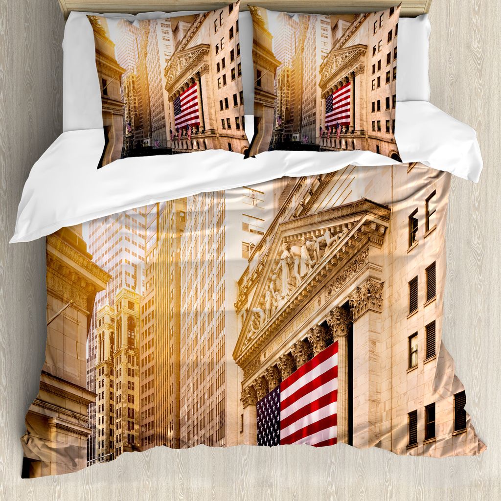 ABAKUHAUS Vereinigte Staaten Bettbezug, Wall Street Flags, Milbensicher Allergiker geeignet mit Kissenbezügen, 200 cm x 200 cm - 80 x 80 cm, Sand ...