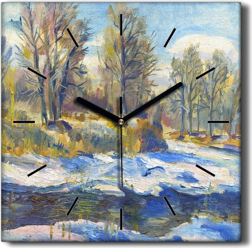 Coloray Hodiny Unikátní 30x30 cm Tiché hodiny Pro obývací pokoj a kuchyň Nástěnné hodiny Plátno Černé ručičky hodin - Zimní příro...
