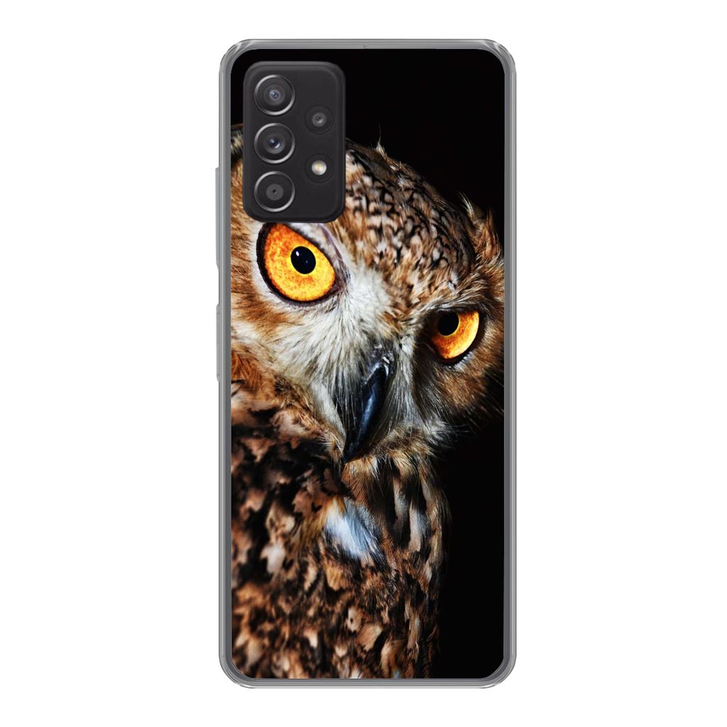 MuchoWow Handyhülle Schutzhülle Hülle für Samsung Galaxy A33 5G Eule - Schwarz - Gelb Silikon Softcase Handy Hülle - Kartenhalter