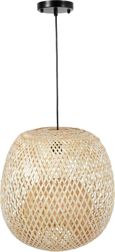 VIVANNO Hängelampe Rattan VELADORA Rund, Natur geflochten - 50x38 cm