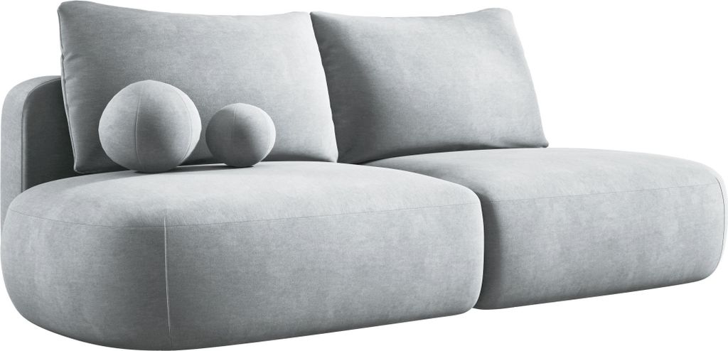 DomoHome Moderne Schlafsofa BABU mit Schlaffunktion – 3-Sitzer Sofa mit Bettkasten, DL-Automat, 2 Rückenkissen, 2 Zierkissen, 240x90x90 cm Silber