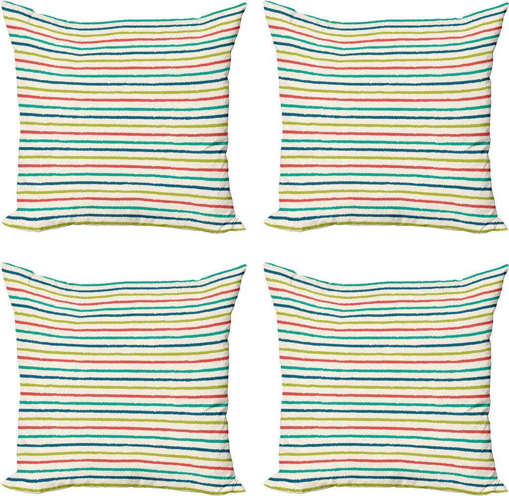 ABAKUHAUS Retro Kissenbezug Set (4 Stück), Doodle Paralel Linien, Moderner Doppelseitiger Digitaldruck, 45 cm x 45 cm, Mehrfarbig