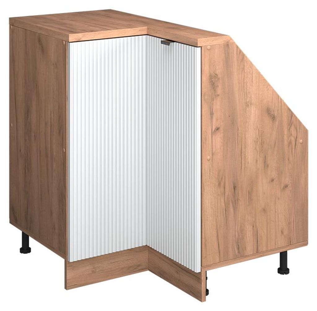 Vicco Dachschrägenschrank Eckschrank Rion, 75.6 x 81.6 cm mit 1 Tür, Weiß Riffel/Goldkraft Eiche