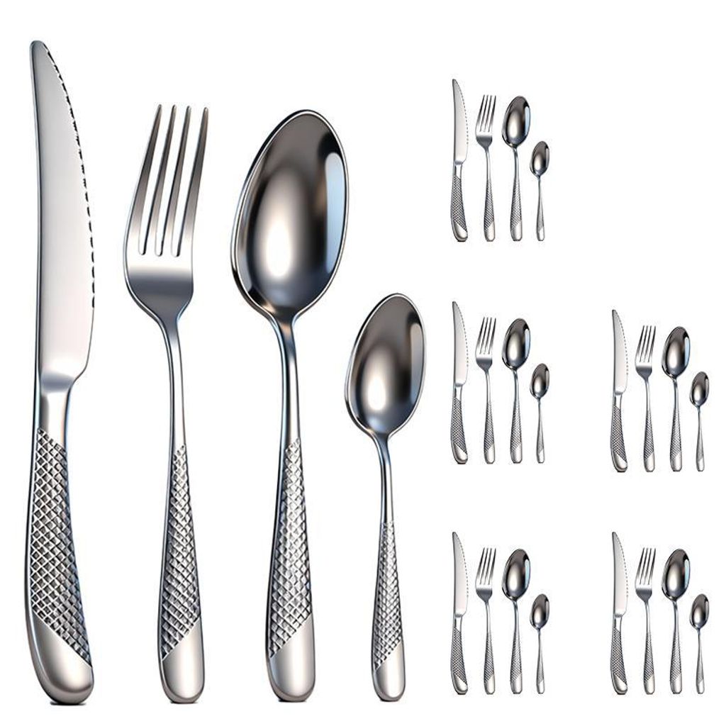 24-teiliges schwarzes Edelstahl-Besteck für 6 Personen,inkl. Steakmesser, Messer, Gabel, Löffel.spülmaschinenfest,ideal für Zuhause,Partys,Rest...