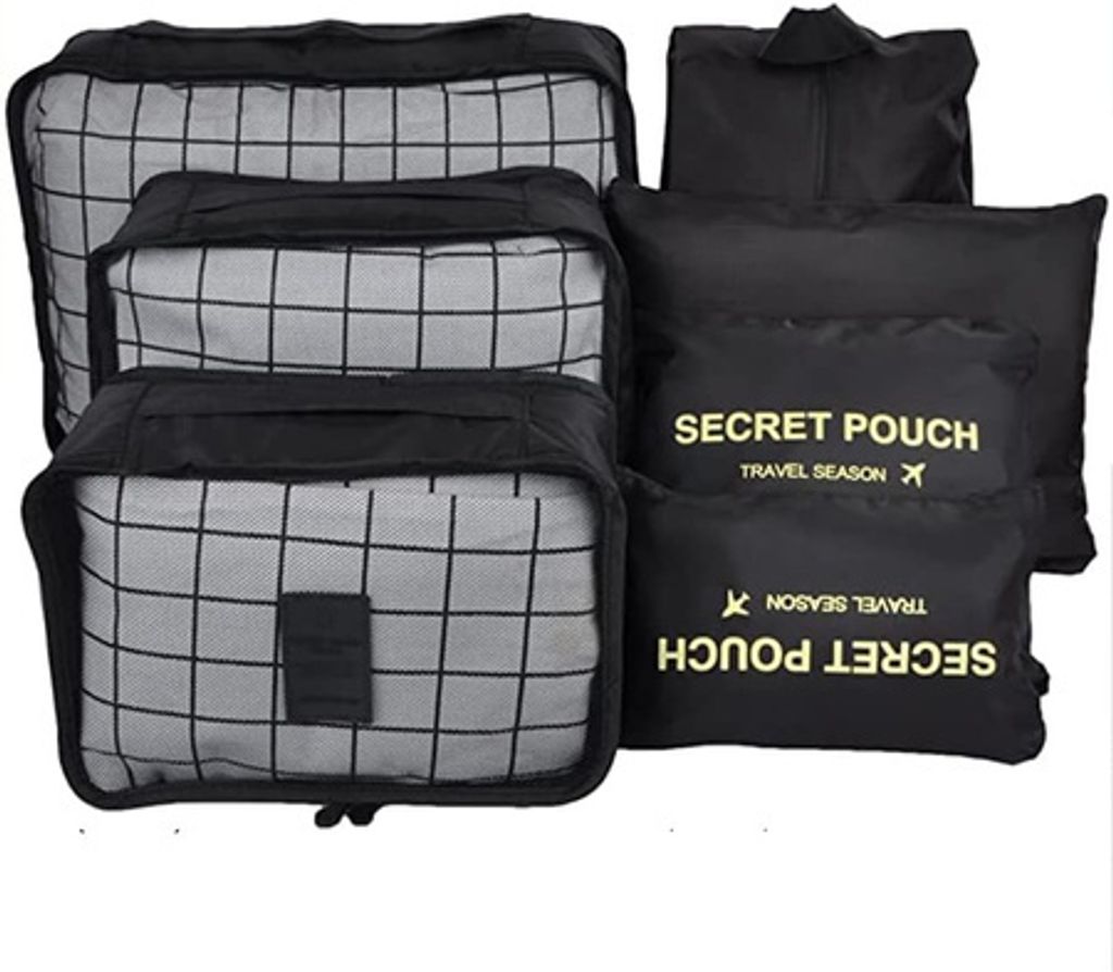 Organizer-Reiseset für den Koffer – 7-teilig, Schwarz