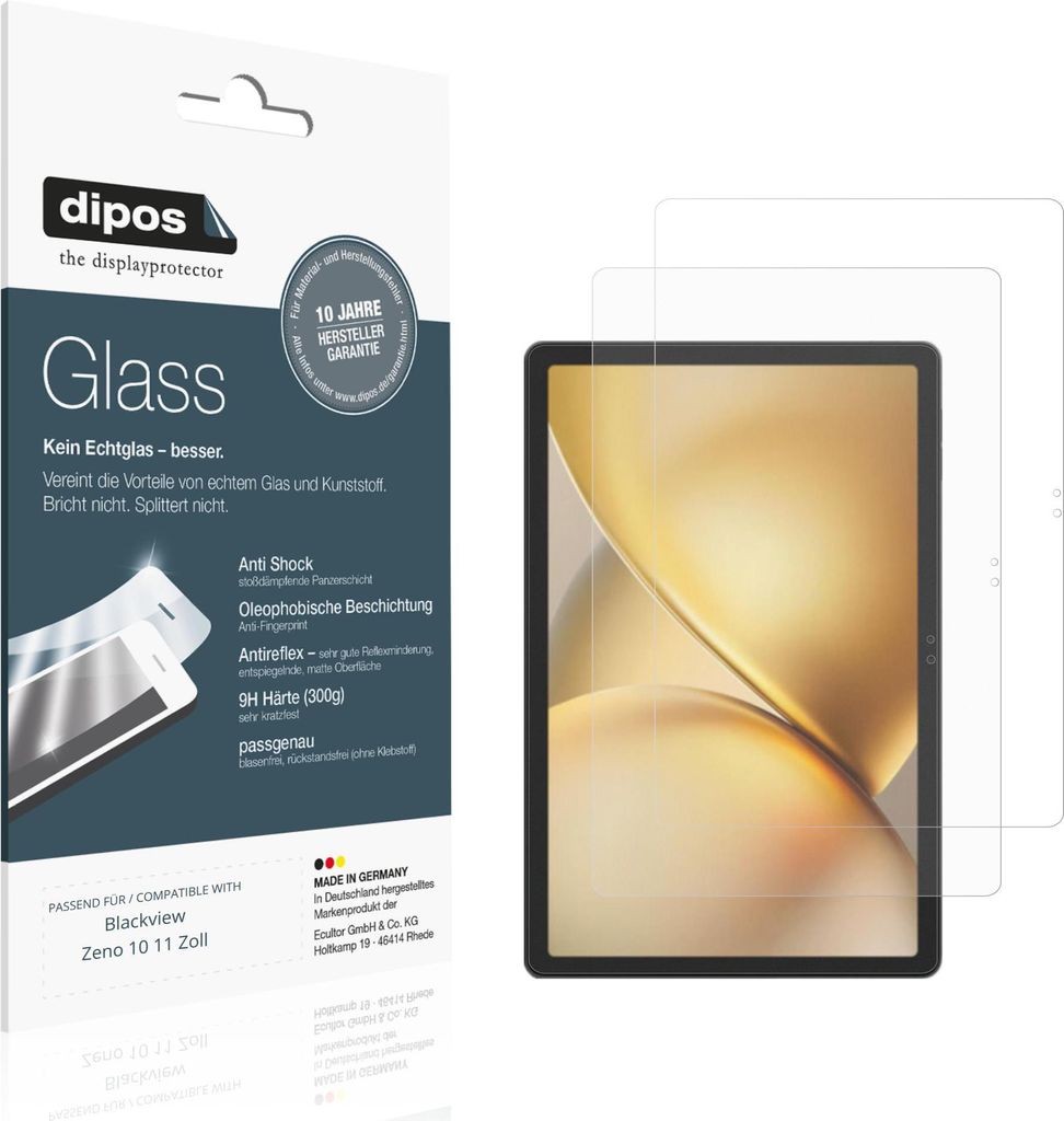 2x Schutzfolie für Blackview Zeno 10 11 Zoll matt - Anti-Shock 9H Folie dipos Glass Kunststoffglas