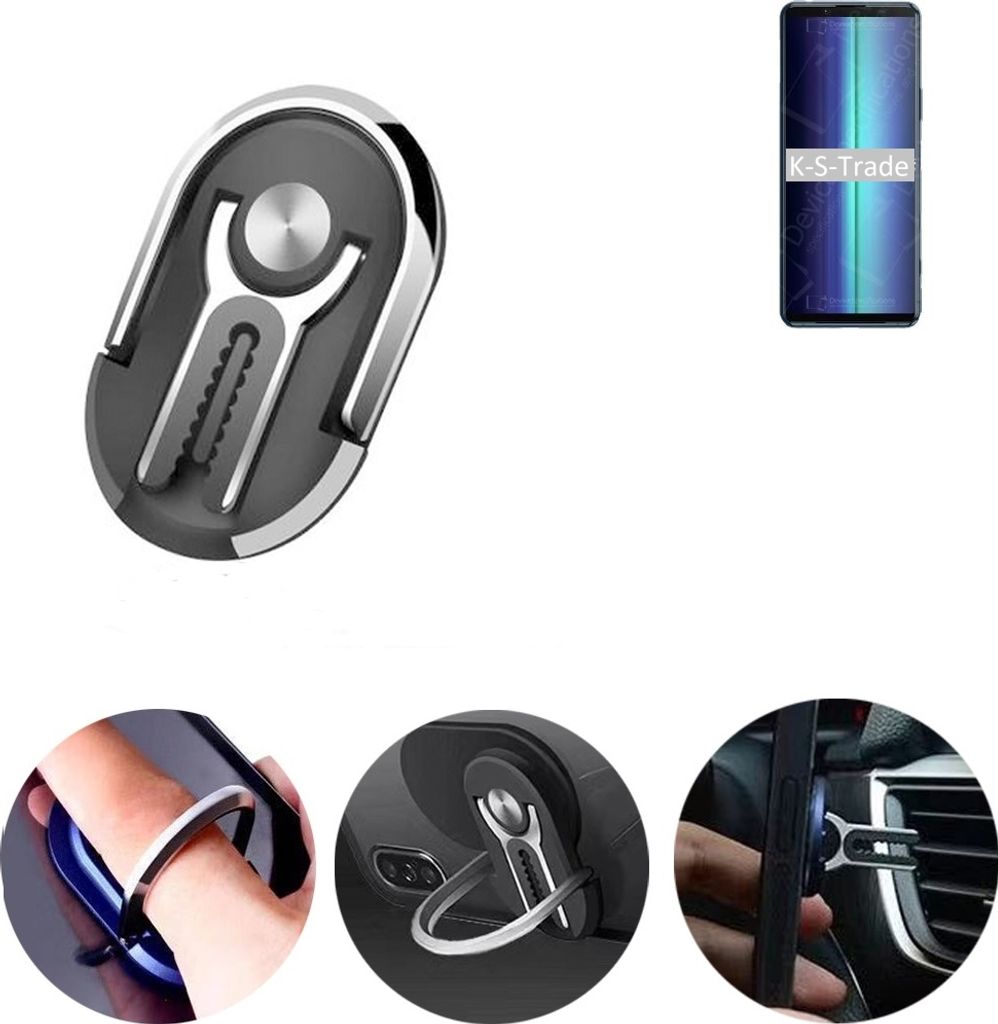 K-S-Trade 3in1 Smartphone-Ring Handy-Ring kompatibel mit Oukitel WP10 Fingerhalterung Handyring Tischständer Lüftungsgitter-Halterung Tisch