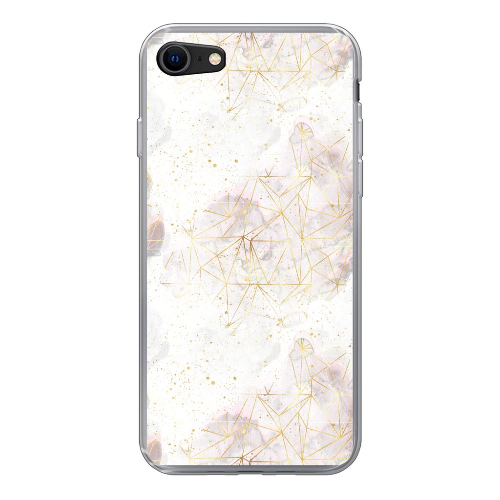 MuchoWow Handyhülle Schutzhülle Hülle für iPhone 8 Marmor - Geometrie - Gold Silikon Softcase Handy Hülle - Schutzhaube