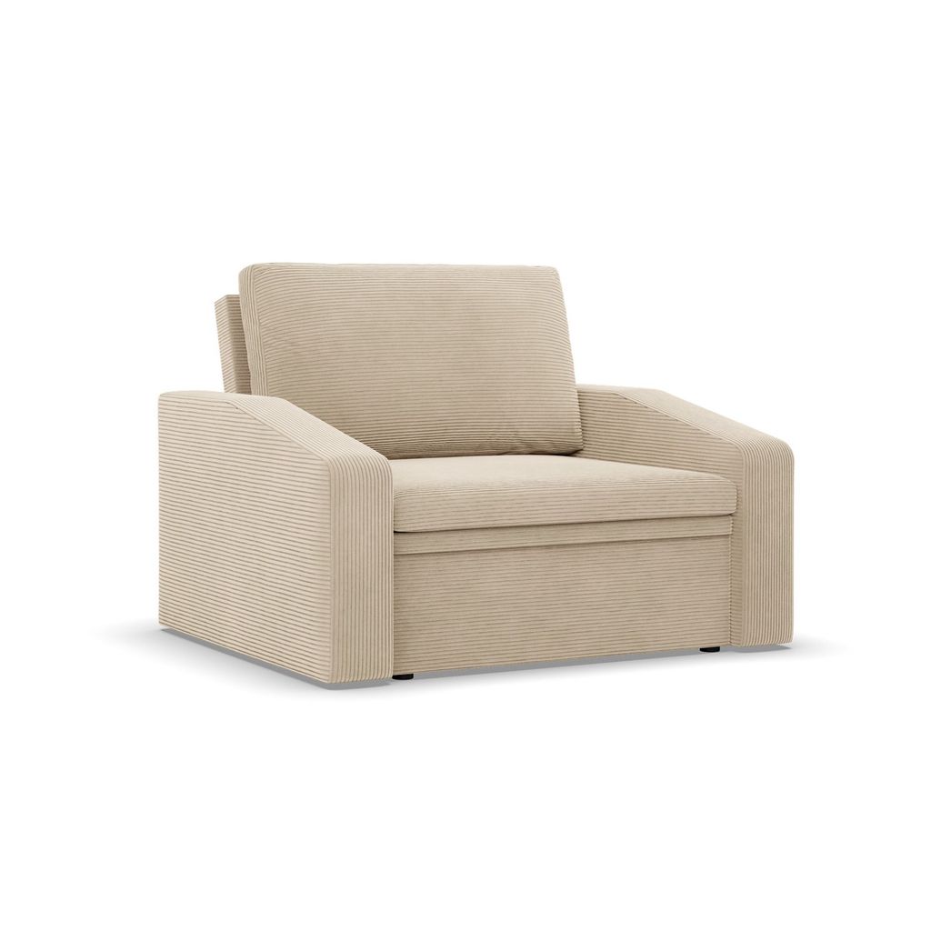 Sessel mit Schlaffunktion, Loungesessel für das Wohnzimmer, Orbit 90cm, Cord Beige