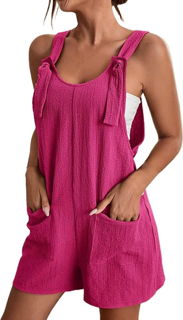 ASKSA Damen Jumpsuit Sommer Ärmellos Kurz Latzhose Playsuit Baggy mit Taschen Sommershort, Lila, 4XL