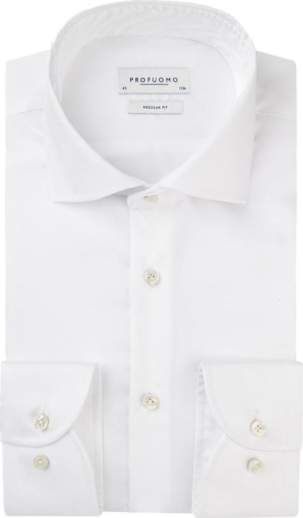 Profuomo weiß Two-Ply-Köperhemd Regular Fit weiter Kragen