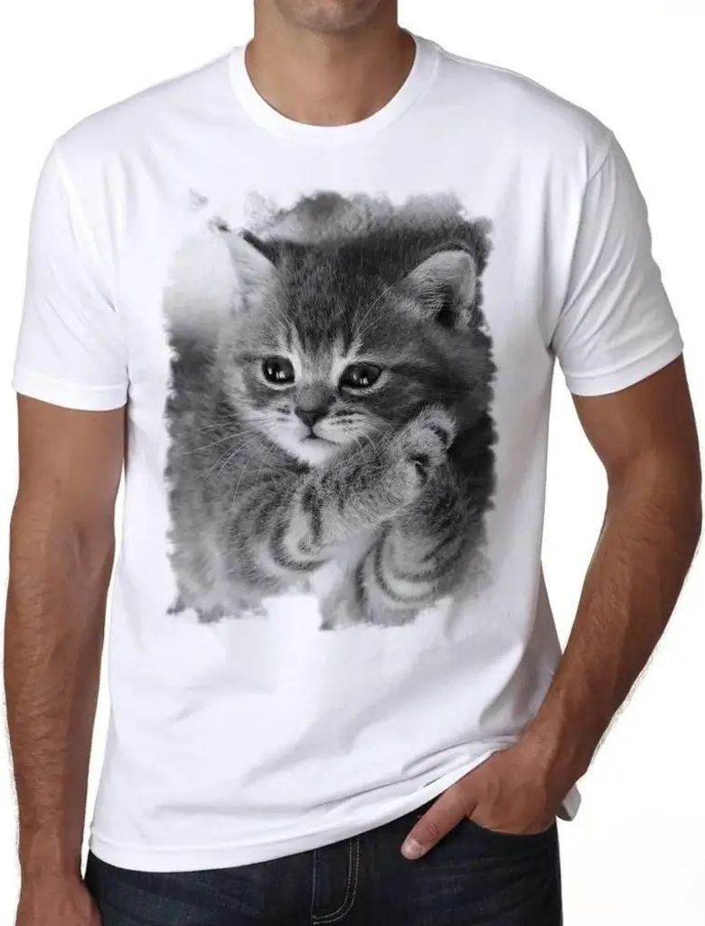Herren Grafik T-Shirt Graues Kätzchen schlafend – Gray Kitten Sleeping – Öko-Verantwortlich Vintage Jahrgang Kurzarm Lustige Druck Geburtstag...