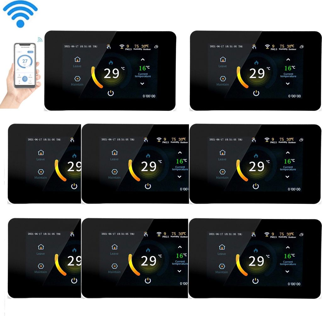 8X WiFi Digital LCD Raumthermostat Thermostat für 16A Elektroheizung Fußbodenheizung Programmierbares 5+2/6+1/7 Tage Zeitplan APP Fernbedienung S...