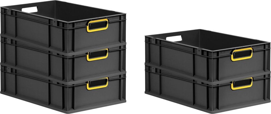 SuperSparSet 5x Eurobox NextGen Color | HxBxT 17x40x60cm | 34 Liter | Griffe gelb offen | Schwarz | Eurobehälter, Transportbox, Transportbehälter...