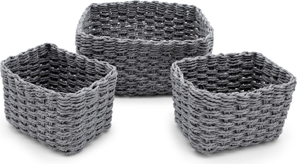 1.10 3er Set Aufbewahungskörbe - 1x 27x20x13 cm / 2x 18x13x10 cm - Bad Organizer Korb in grau