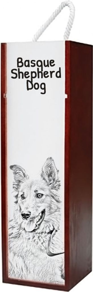 Baskischer Schäferhund, Pastor Vasco - Weinbox mit Hund, Alkoholbox mit Grafik, personalisierte Geschenkbox der Marke Art-Dog