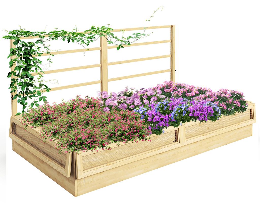 Hochbeet Pflanzkasten Kr?uterbeet. wetterbest?ndig. 1 Spalier. 183 x 98.5 x 95?cm. Natur