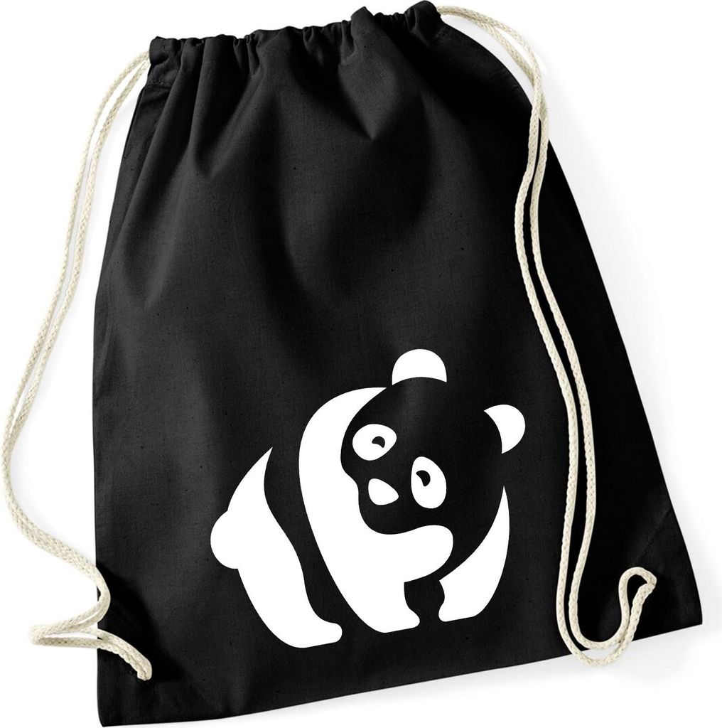 Huuraa Turnbeutel Panda Silhouette 12 Liter Black Baumwolle Rucksack Geschenkidee