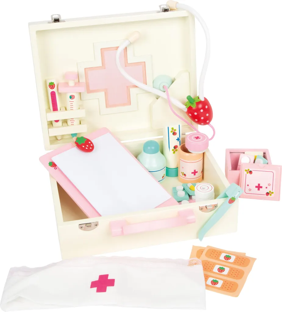 Mallette de médecin en bois pour enfant avec 15 accessoires de docteur