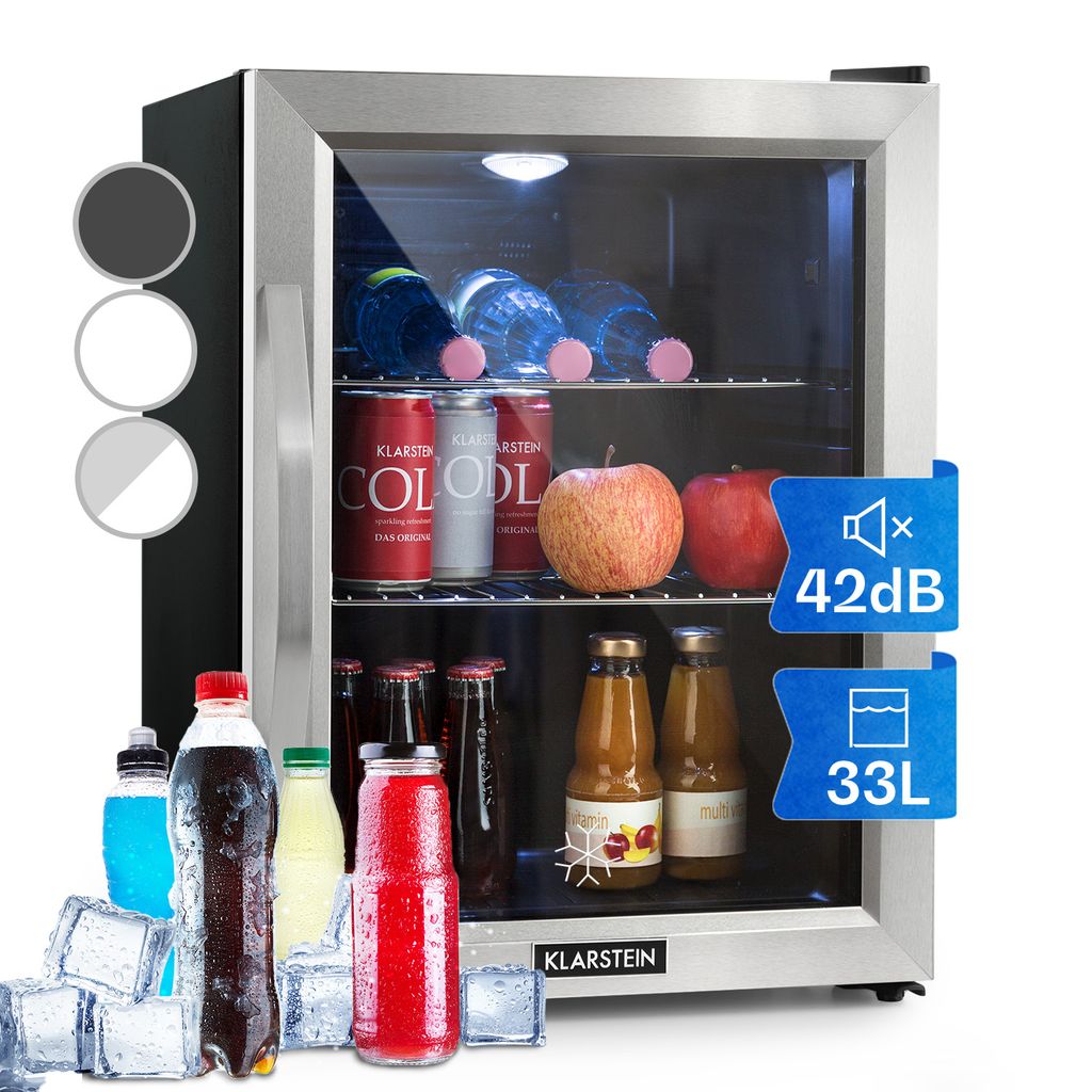Edelstahl Mini Kühlschrank mit Glastür - LED Innenbeleuchtung
