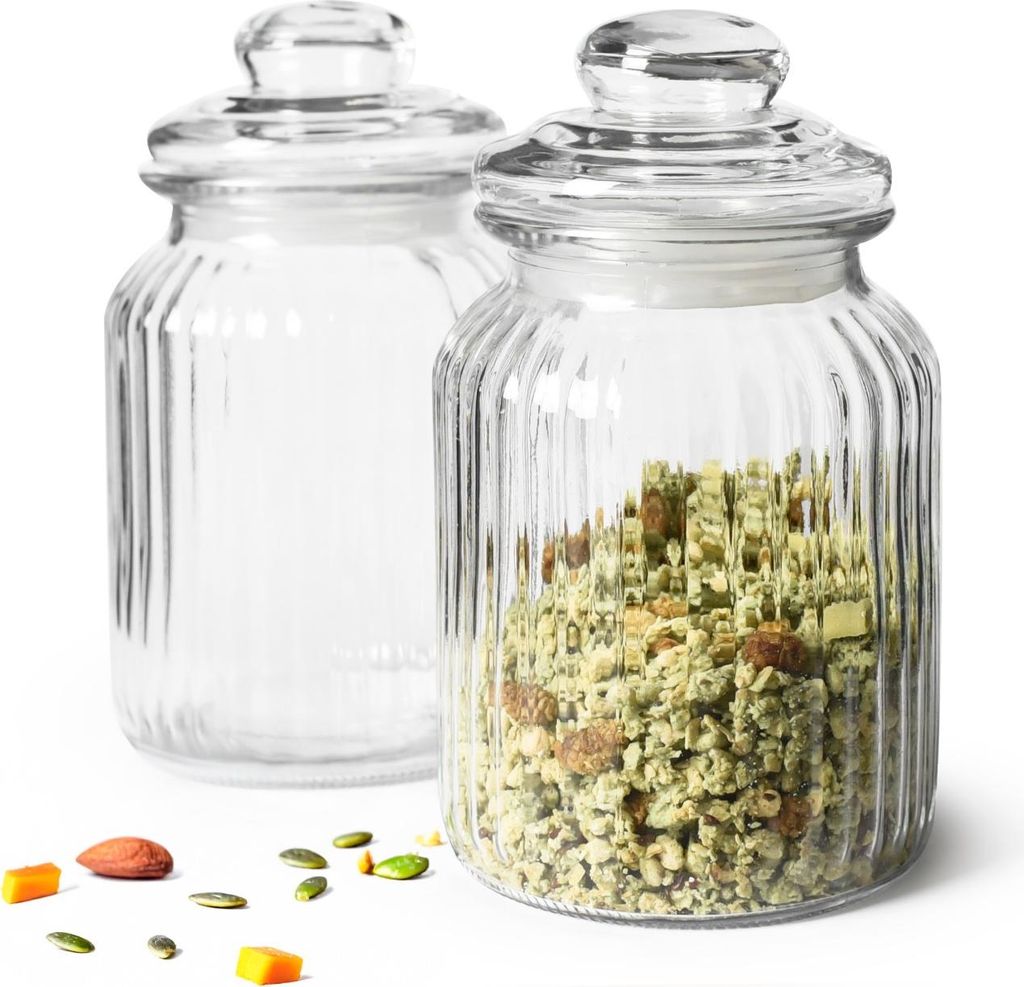 2 Vorratsgläser 1,1L mit Deckel Bonbonglas Vorratsgefäß Glasbehälter Aufbewahrungsglas Keksdose Vorratsgläser