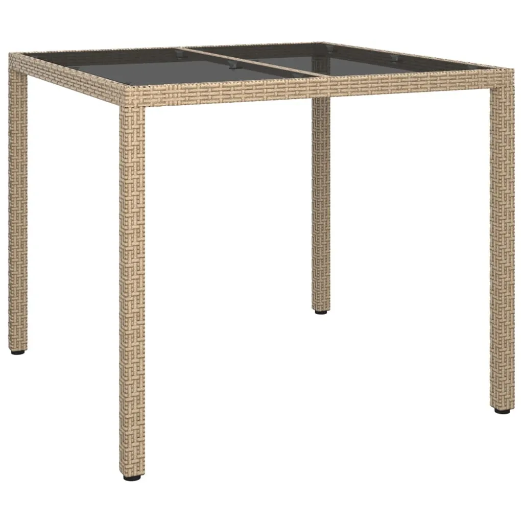 Tavolo Giardino 90x90 Vetro Temperato e Polyrattan Beige | SYFAX