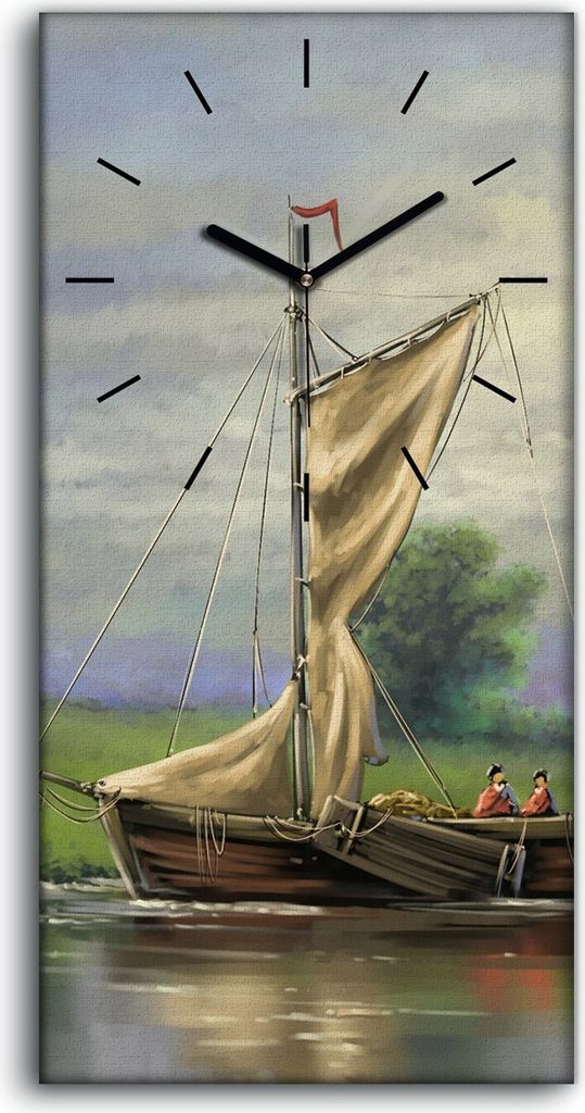 Wandbild Leinwand Bilder Wanduhr Quarz 30x60 Wasser schiffe Produktbild 
