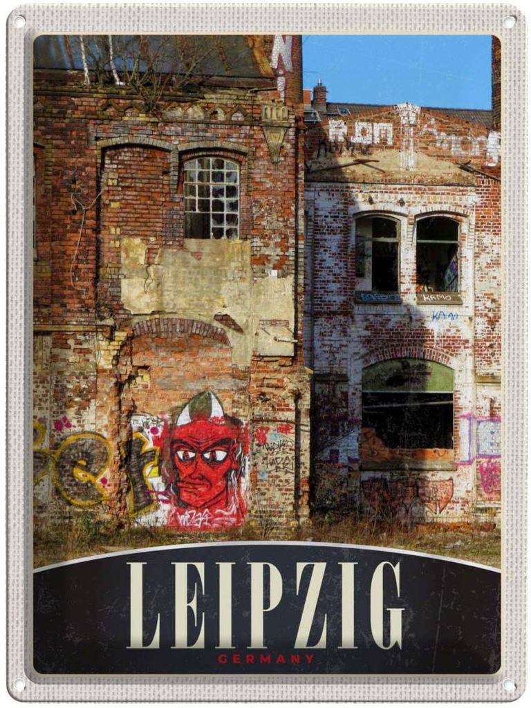 vianmo Blechschild 40x30 cm Leipzig Deutschland Gebäude Graffiti Bildmotiv Reisemotiv Abenteuer Reisen Europa Urlaub