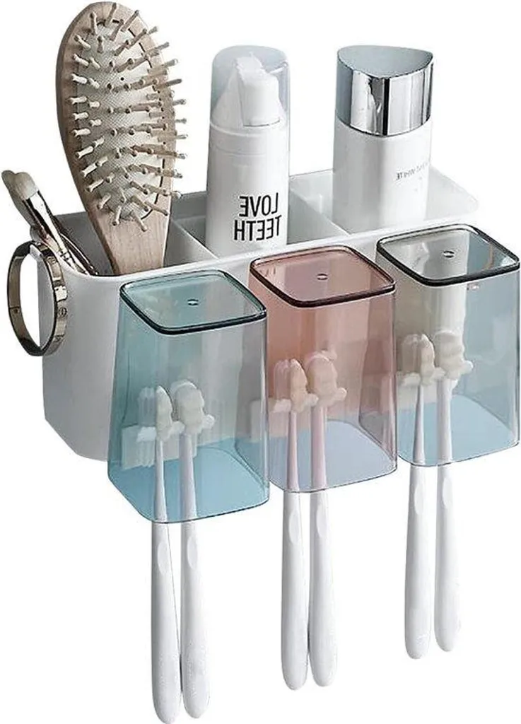 Support brosse à dents électrique fixation murale sans perçage 3 pots