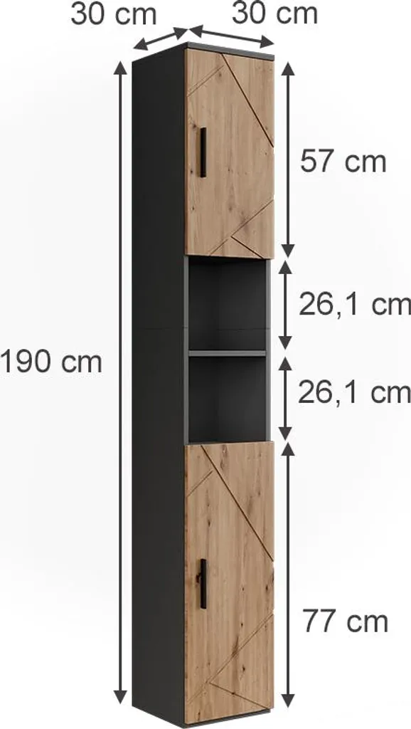 Armoire haute Vicco Irma Anthracite/Artisan 30x190cm Modèle 55371