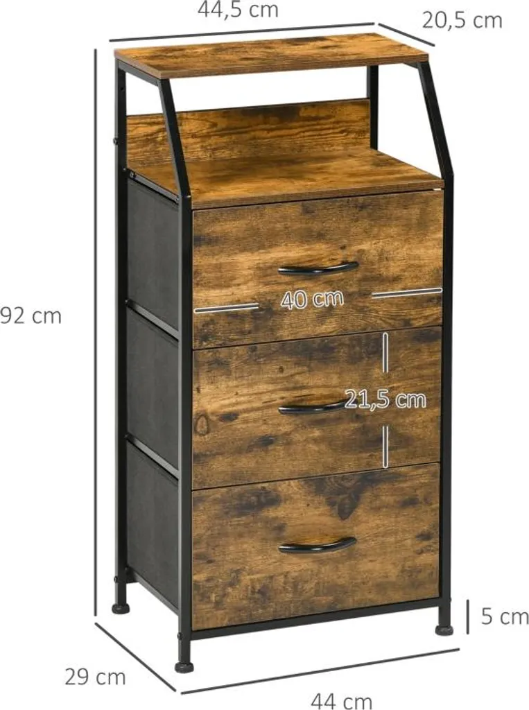 Petite commode 3 tiroirs en tissu marron rustique cadre acier robuste - 3