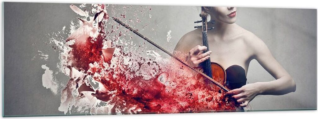 Bilder auf glas - Frau Violine Musik Instrument - 160x50cm - Glasbilder - Wandbilder - Kunstdruck - zum Aufhängen bereit - Wanddekoration aus Glas...