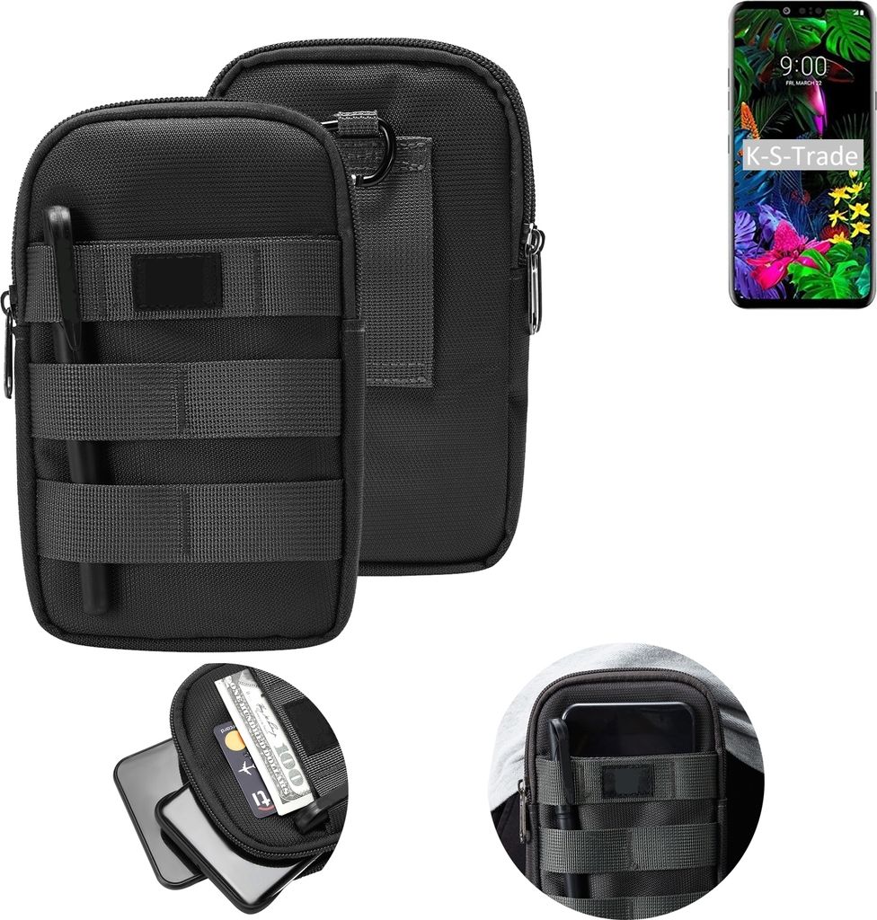 K-S-Trade Holster Gürtel Tasche kompatibel mit LG Electronics V50 ThinQ 5G Handy Tasche Schutz Hülle dunkel-grau viele Fächer, 1x