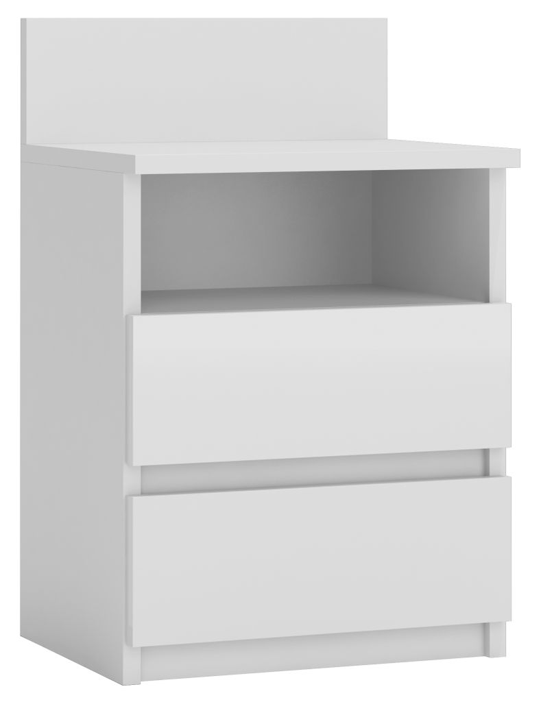 Biały stolik nocny Malwa z 2 szufladami i półką