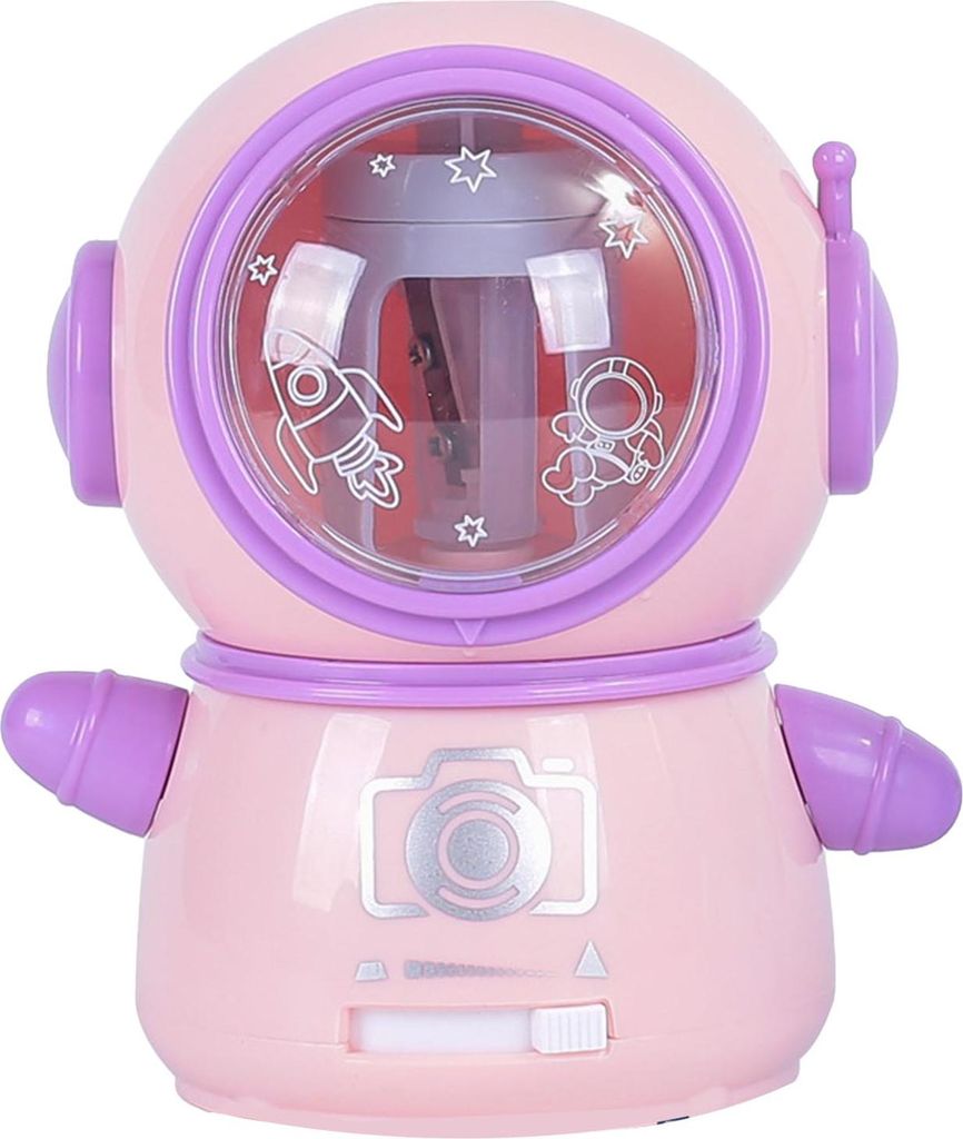 Spaceman Bleistiftschärfer Cartoon niedlich sicherer flexibler elektrischer Spitzer für Klassenzimmer Home Pink
