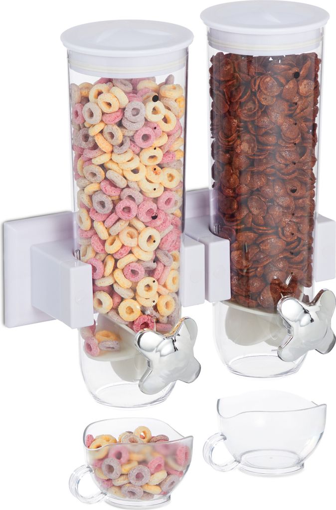 Relaxdays Müslispender doppelt, Wandmontage, für Müsli, Produktbild 