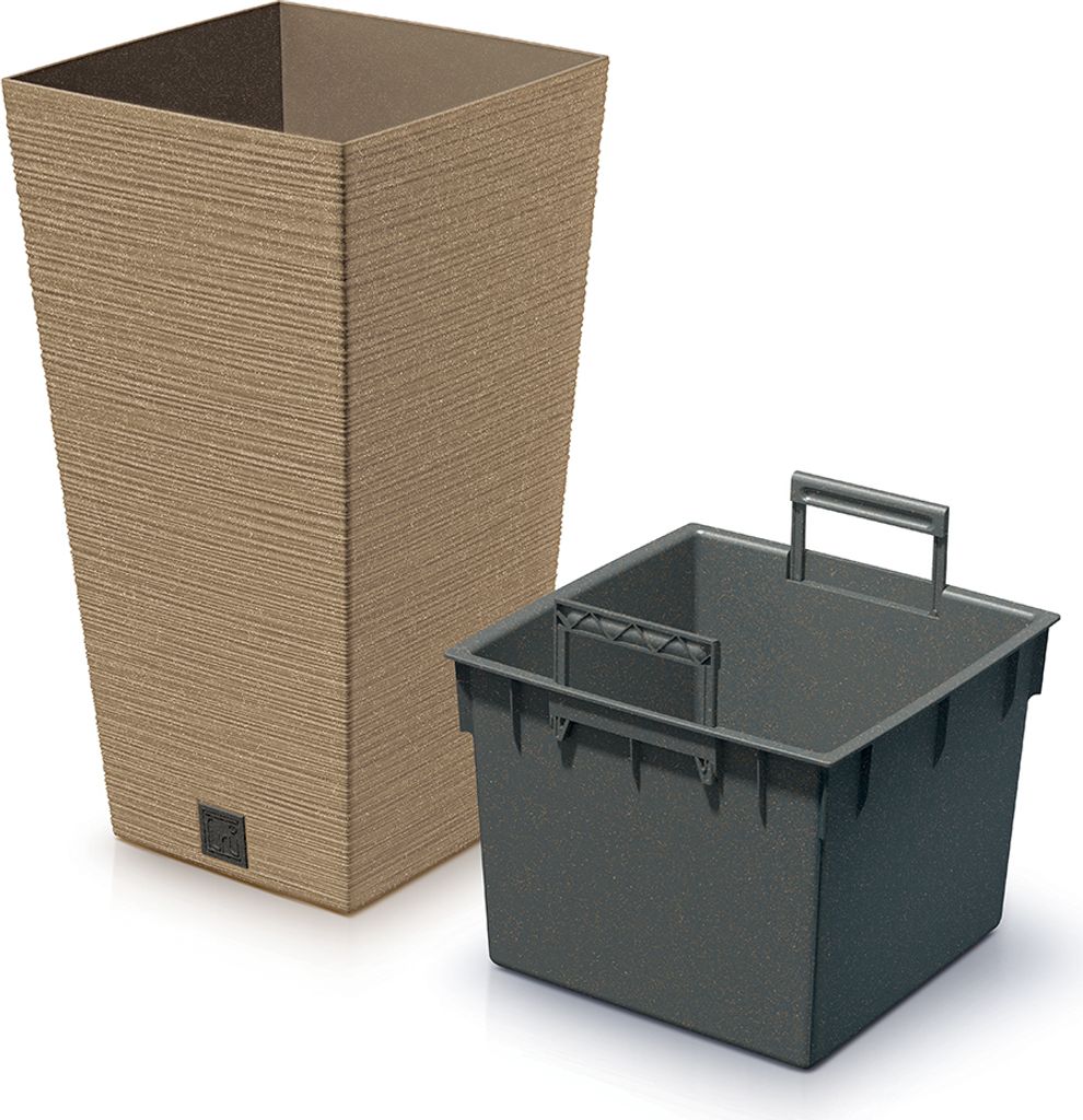 Valle Verde 2in1 Blumentopf Mit Einsatz – Beton-Optik, 25,5x46,6 Cm, 9,5 Liter, Schwarz, Wetterfest