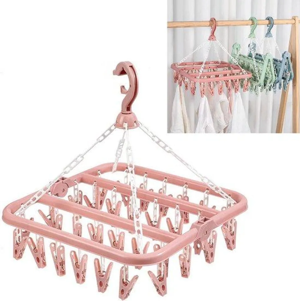 Corde à linge à 32 crochets résistante au vent pour sous-vêtements