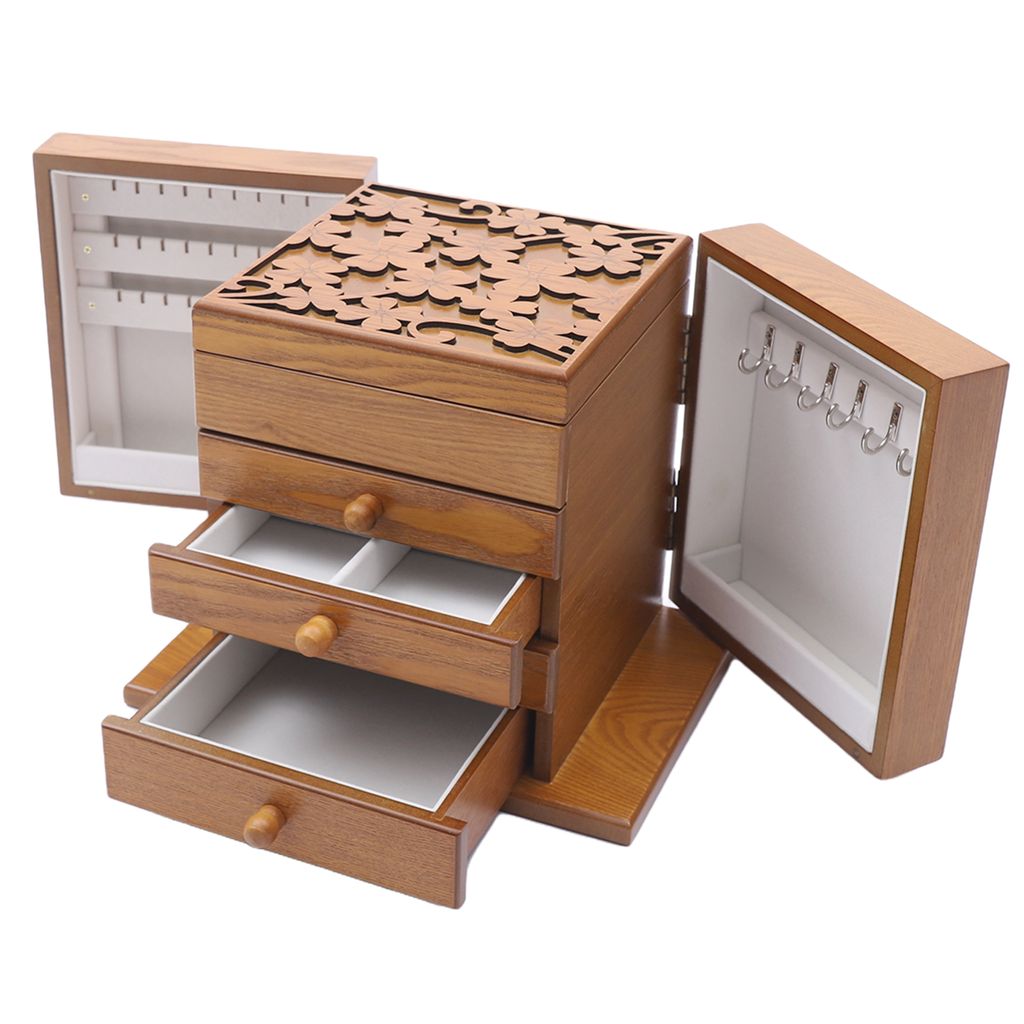 5-Schichten Holz Schmuckkästchen Retro Schmuckschatulle Schmuckvitrine Aufbewahrungsbox Brustringe Halsketten Uhren Organizer Schmuckkoffer Gesche...