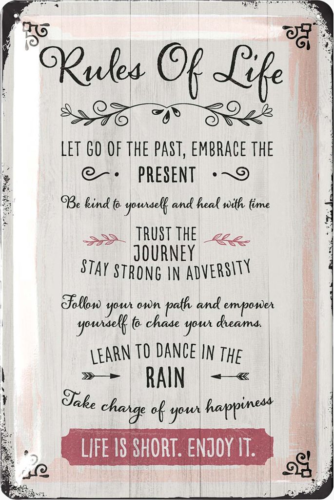 Retro Blechschild – REGELN DES LEBENS Familienregeln Schild, Geschenke für Jugendweihe, Do More of What Makes You Happy – 20x30cm