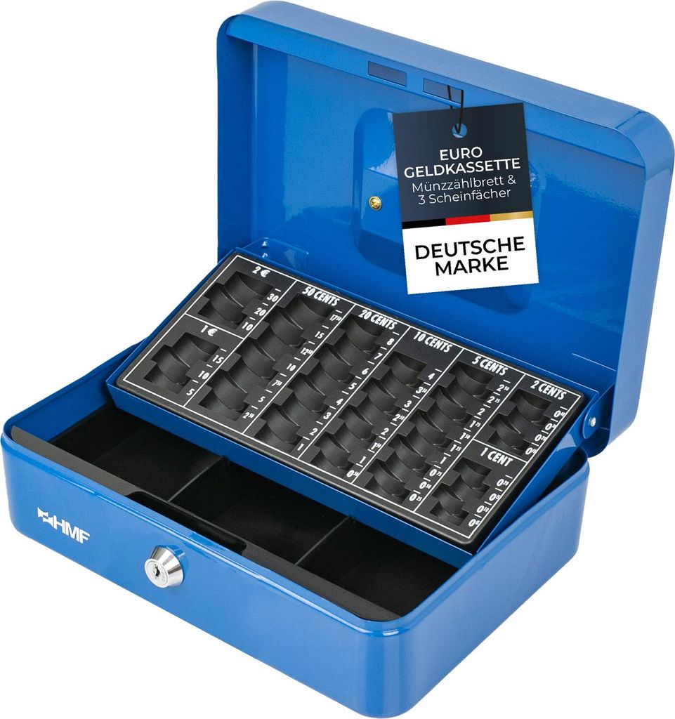 Geldkassette abschließbar mit Münzzählbrett & Scheinfächer, HMF 10022-05, Blau