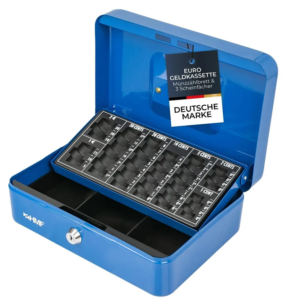 Coffre-fort portatif HMF avec plateau de comptage - 30 cm, Bleu