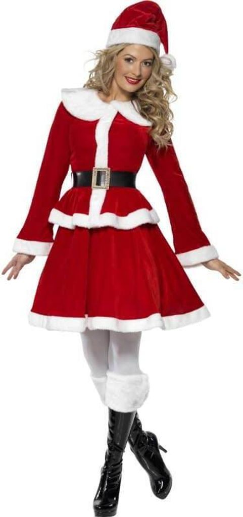 A woman wearing a Santa costume.